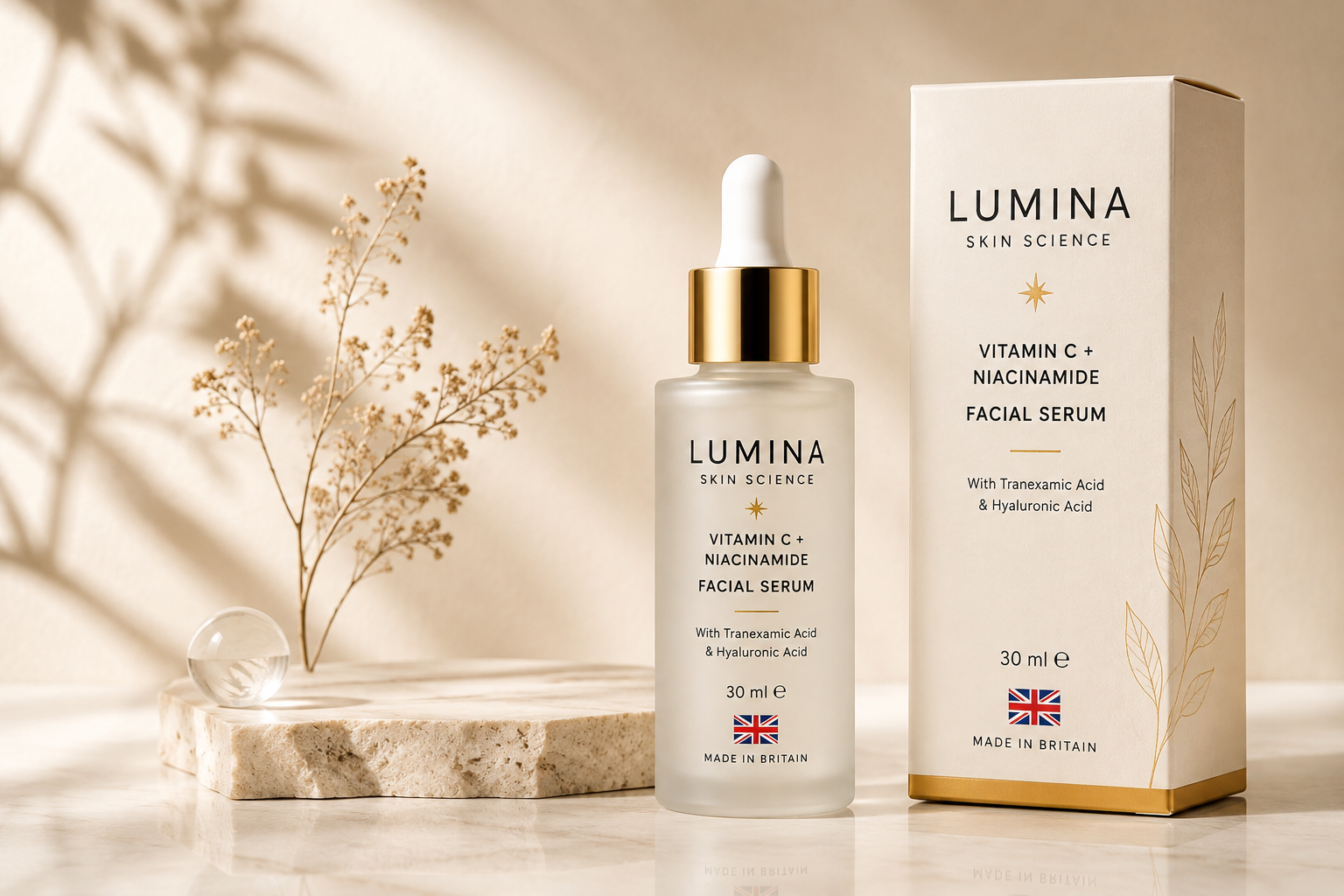 Lumina Skin Science facial serum bottle and packaging